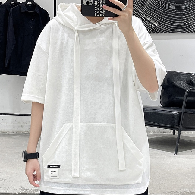 Áo Hoodie Tay Lỡ Màu Sắc Đơn Giản Phong Cách Hàn Quốc Cho Nam mùa hè áo hoodie unisex form rộng