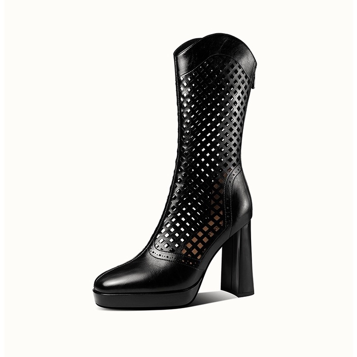 Giày Bốt Da Mềm Cao Gót Mũi Tròn Thoáng Khí Thời Trang Hàn Quốc 2023 Cho Nữ