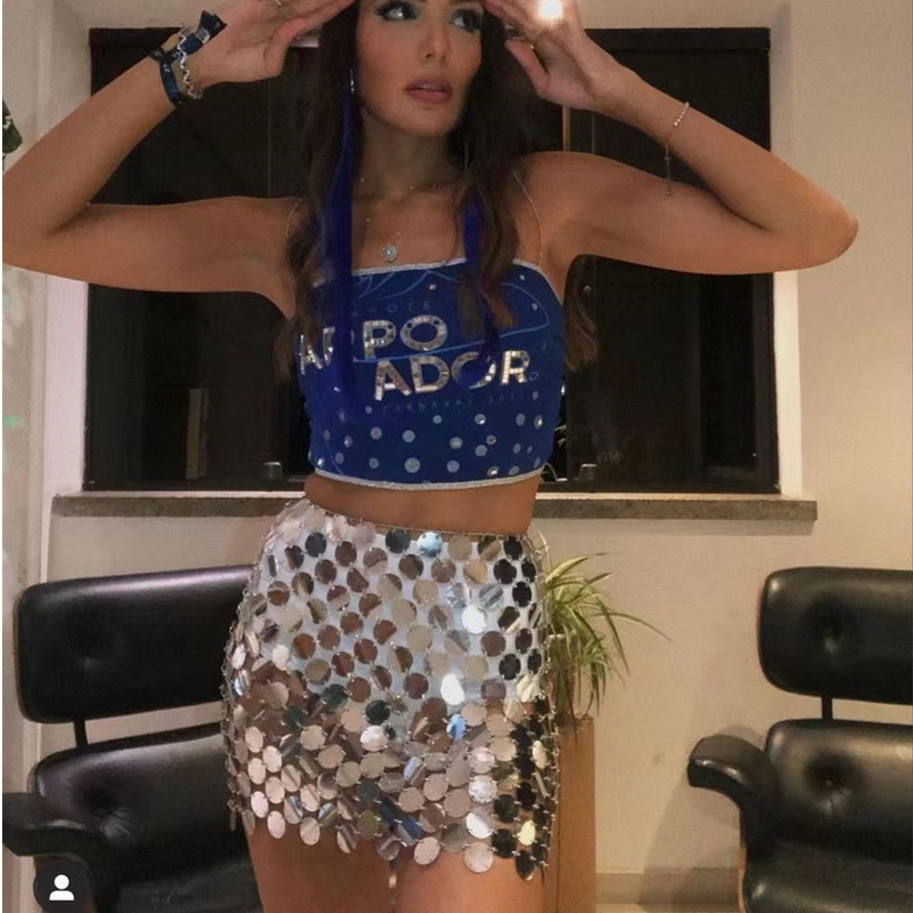 Chân Váy Khiêu Vũ Khoét Rỗng Đính Kim Sa Lấp Lánh Phong Cách Bohemian Sáng Bóng Dành Cho