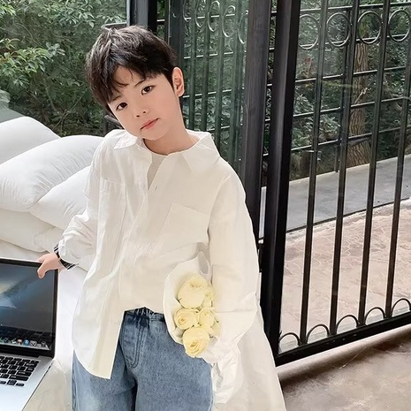 Áo sơ mi cotton BXPB màu trơn tay dài dáng rộng phong cách Hàn Quốc cho bé 100-160