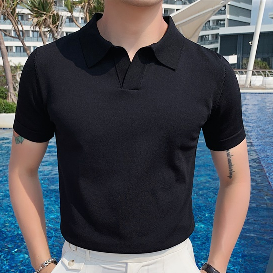 Áo Polo Dệt Kim Lụa Lạnh Dáng Ôm Có Size M-3xl Thời Trang Mùa Hè Dành Cho Nam Giới