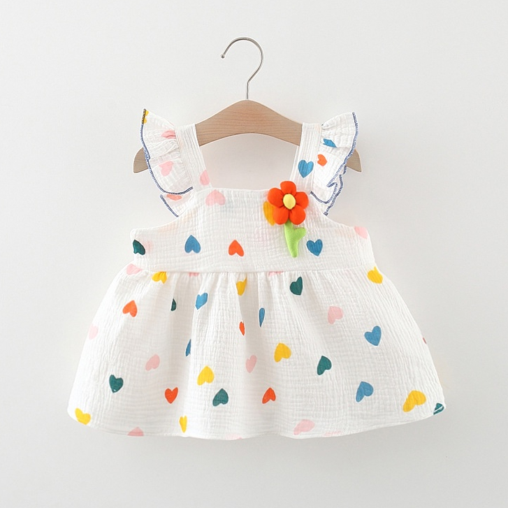 Đầm Công Chúa Mùa Hè Bằng Cotton Nhiều Màu In Họa Tiết Trái Tim Mới Cho Bé Gái