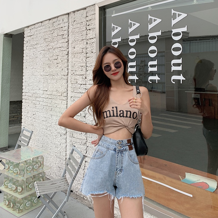 Quần Short Denim Nữ Lưng Cao Ống Rộng Mùa Hè Hàn Quốc Mới