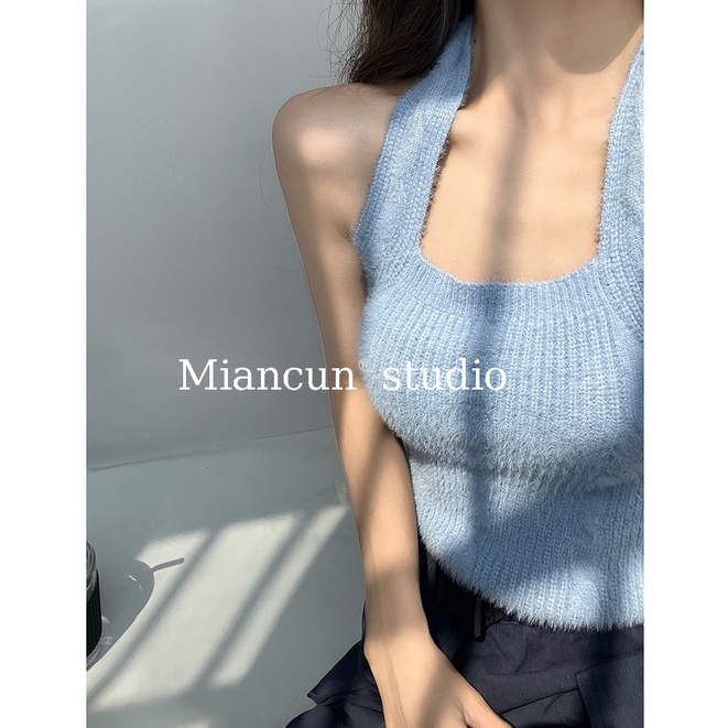 QADCOL Áo Dệt Kim Không Tay Thiết Kế Mỏng Cổ Treo Thiết Kế Sang Trọng Cổ Điển Cho Nữ Mặc Ngoài Trời