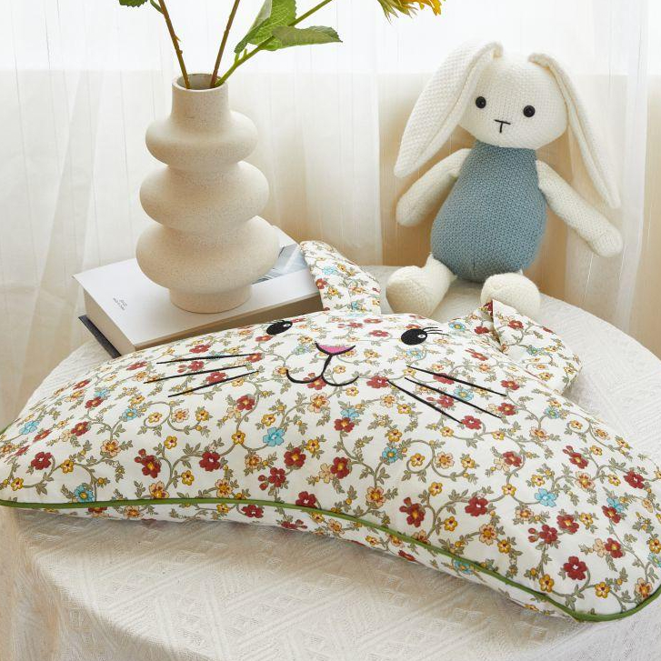 1 Gối Cotton Nguyên Chất Họa Tiết Thỏ / Hổ Hoạt Hình Phong Cách Trung Hoa