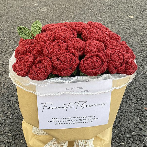 Bó Hoa Hồng Giả Đan Len Thủ Công Trang Trí