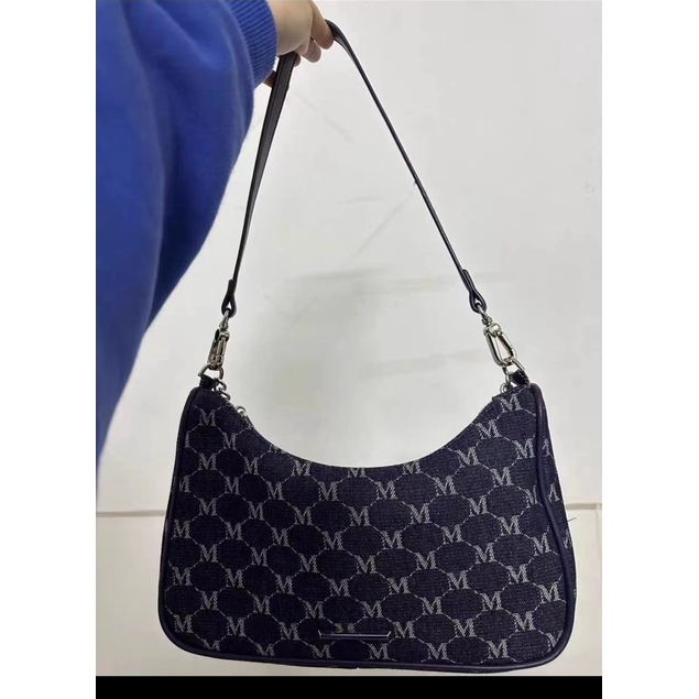 Niche Túi Denim Đeo Dưới Cánh Tay Kẻ Sọc Thời Trang Cao Cấp Dễ Phối Đồ Mes