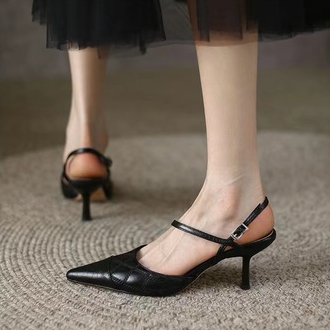 Giày Cao Gót Mũi Nhọn Màu Đen Size 34-39 Thời Trang Thanh Lịch Cho Nữ