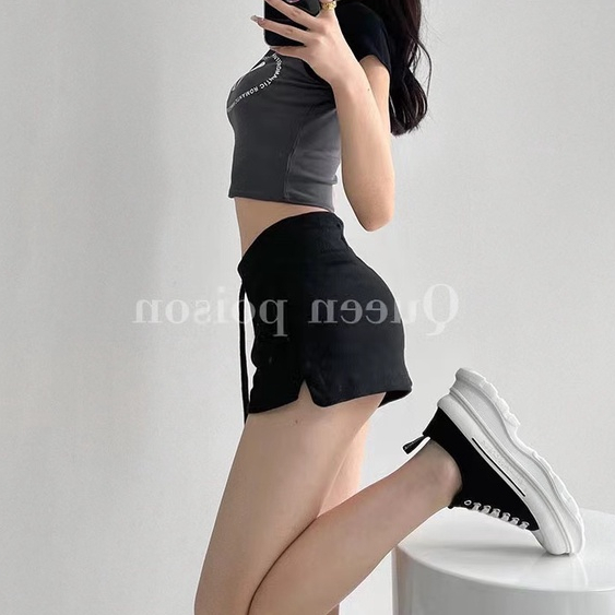Ethelgirl Quần Short Thể Thao Lưng Cao Dây Rút 4 Màu Sắc Lựa Chọn Phong Cách Hàn Quốc Cho Nữ