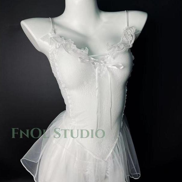{FnOl Studio} Trắng Hazy Bộ Đồ Ngủ Gợi Cảm Đồ Lót Gợi Cảm Bộ Đồ Ngủ Gợi Cảm Sling Bộ Đồ Ngủ V Sâu Vá