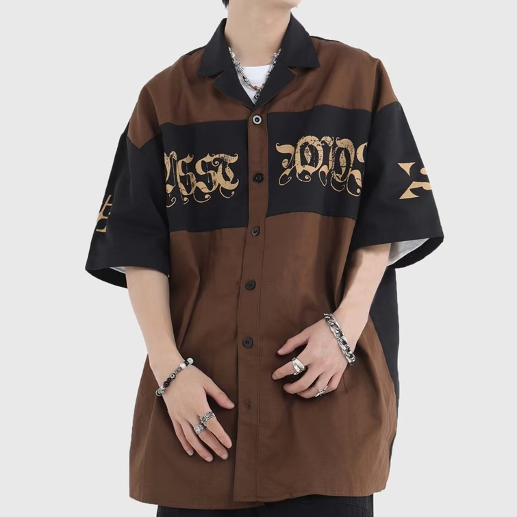 Áo Sơ Mi Ngắn Tay In Họa Tiết Phong Cách Đường Phố Hàn Quốc Mới