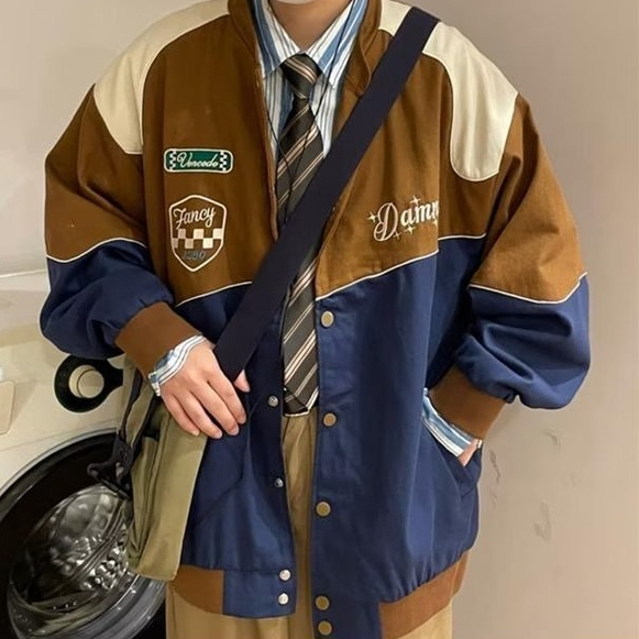 Áo Khoác Bomber Dáng Rộng In Họa Tiết Đơn Giản Phong Cách Retro Thời Trang Cho Nam áo khoác gió 2 lớp áo khoác nam kaki áo khoác nam đẹp