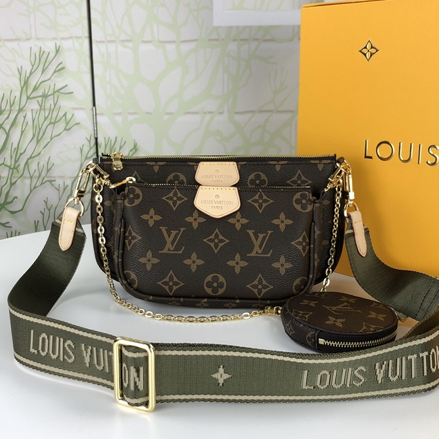 Bộ Ba Món Túi Đeo Vai + Túi Đeo Chéo + Ví Cầm Tay Chính Hãng 100% In Họa Tiết Louis Vuitton LV Thời Trang Sang Trọng
