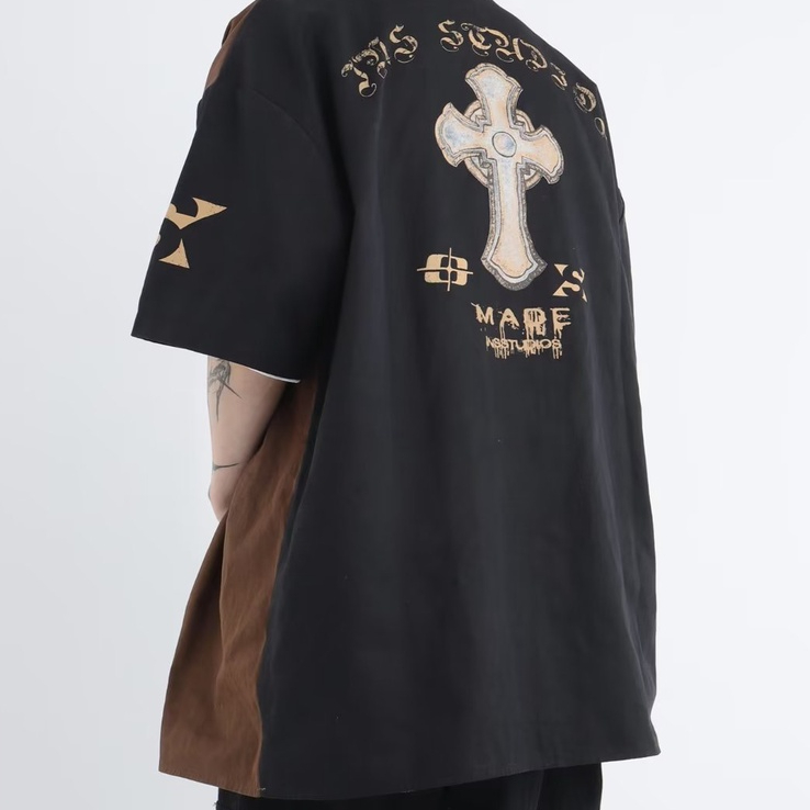 Áo Sơ Mi Ngắn Tay In Họa Tiết Phong Cách Đường Phố Hàn Quốc Mới