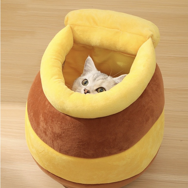 Elsabell. Nhà đệm cho thú cưng hình hũ mật ong dễ thương chất vải mềm êm ái thiết kế khép kín trách gió, lót nằm tháo rời tiện