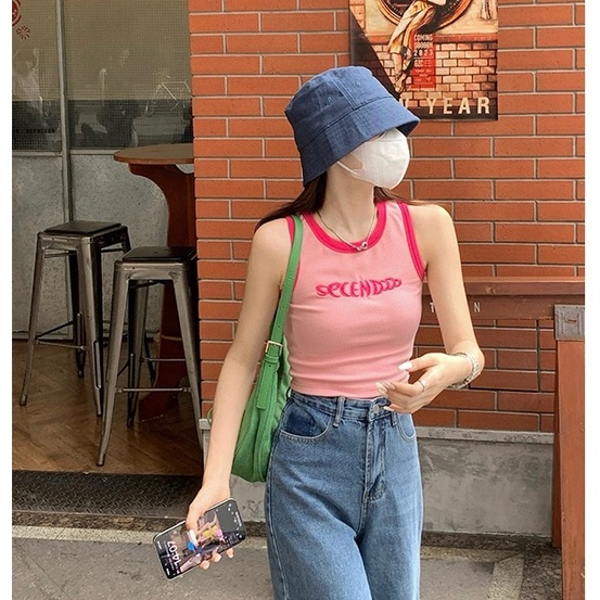 ZHELIHANGFEI Áo Croptop Sát Nách In Chữ Thời Trang Cá Tính Cho Nữ