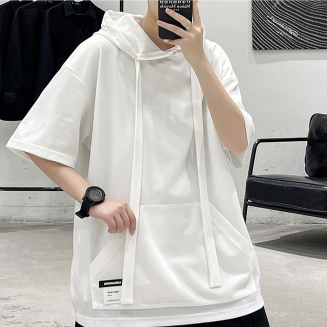 Áo Hoodie Tay Lỡ Màu Sắc Đơn Giản Phong Cách Hàn Quốc Cho Nam mùa hè áo hoodie unisex form rộng