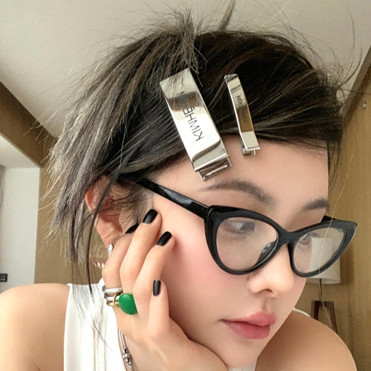 Kẹp Tóc Mỏ Vịt Màu Bạc Bóng In Chữ Kim blogger Thời Trang Cho Nữ