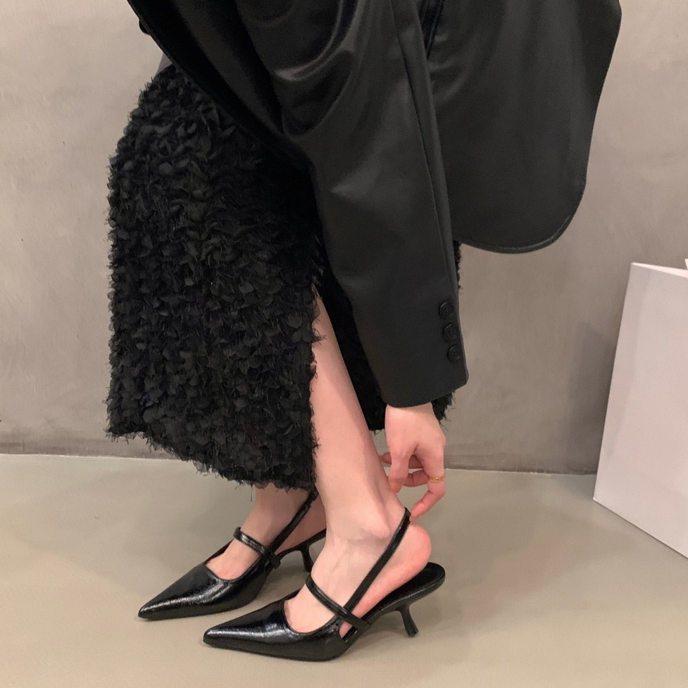 Giày Cao Gót Mũi Nhọn Màu Trơn Thời Trang Hàn Quốc Cho Nữ Giày Cao Gót Đính Lông Vũ Thiết Kế Dễ Thương Cho Bé