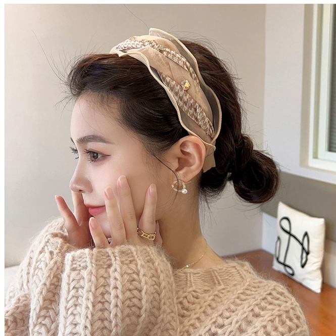 Băng Đô Cài Tóc Bằng Rơm Phối Lưới Họa Tiết Đầu Lâu Phong Cách retro