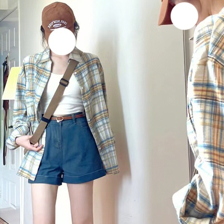 Áo Sơ Mi Caro Form Rộng Phong Cách Retro Cho Nữ