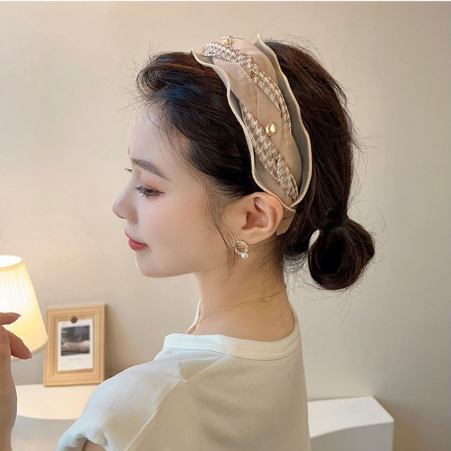 Băng Đô Cài Tóc Bằng Rơm Phối Lưới Họa Tiết Đầu Lâu Phong Cách retro