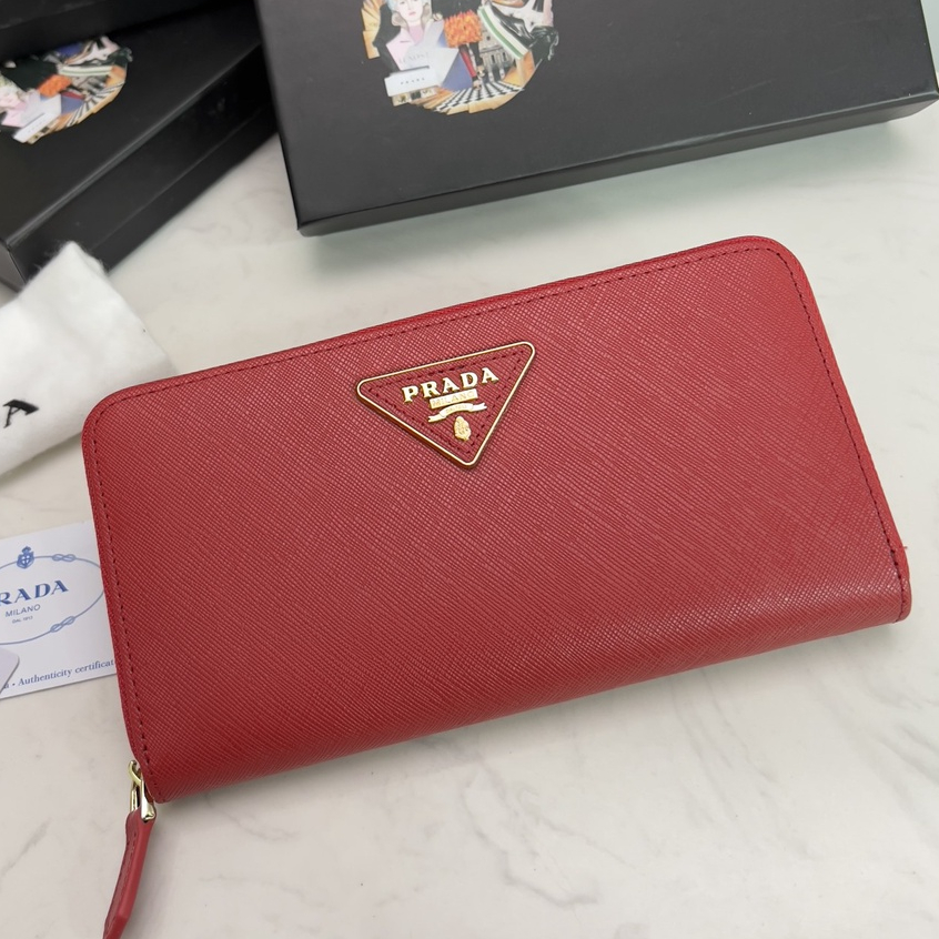 Ví Da Bò Thật Dáng Dài Có Khóa Kéo Hiệu Prada ML201 Thời Trang Cho Nữ (Chính Hãng)