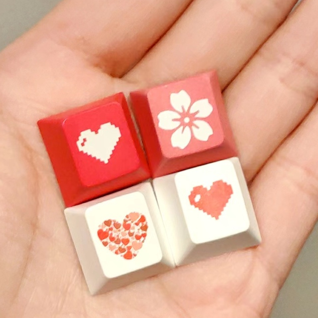 4PCS PBT Key Cap Sakura Pixel Heart Key Cap cho bàn phím cơ A