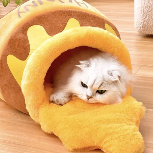 Elsabell. Nhà đệm cho thú cưng hình hũ mật ong dễ thương chất vải mềm êm ái thiết kế khép kín trách gió, lót nằm tháo rời tiện