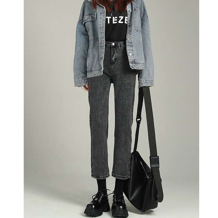 ZHELIHANGFEI Quần Jean Lưng Cao Ống Suông Cá Tính Trẻ Trung