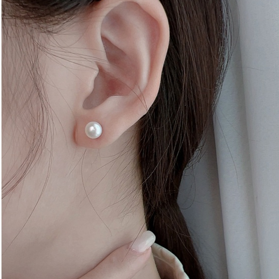 Bông Tai Mạ Bạc 925 Đính Ngọc Trai Nhân Tạo 7mm Thời Trang