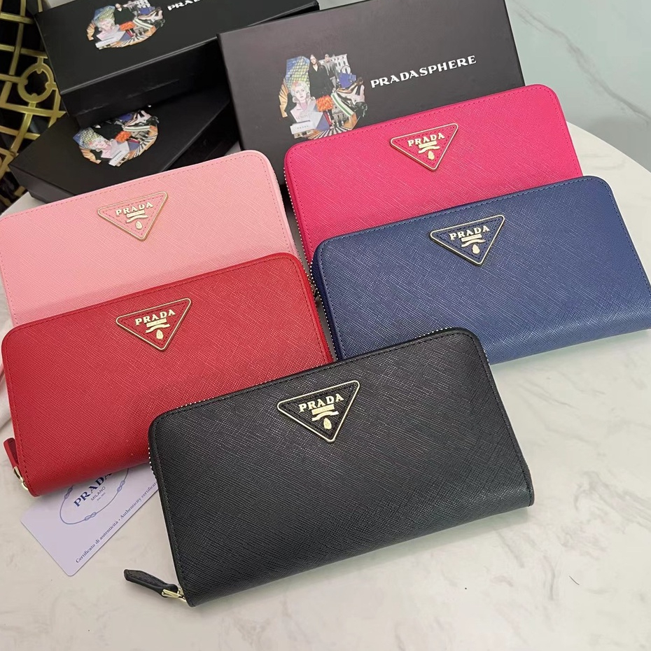 Ví Da Bò Thật Dáng Dài Có Khóa Kéo Hiệu Prada ML201 Thời Trang Cho Nữ (Chính Hãng)