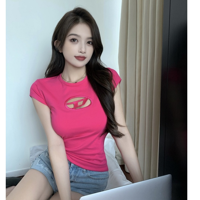 Áo Thun Ngắn Mỏng Thêu Họa Tiết Rỗng Thời Trang Mùa Hè Cho Nữ