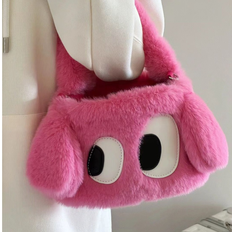 Túi Xách Lông Nhung Hình Chú Cún Mắt To Dễ Thương Xinh Xắn Dành Cho Nữ