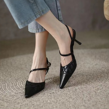 Giày Cao Gót Mũi Nhọn Màu Đen Size 34-39 Thời Trang Thanh Lịch Cho Nữ