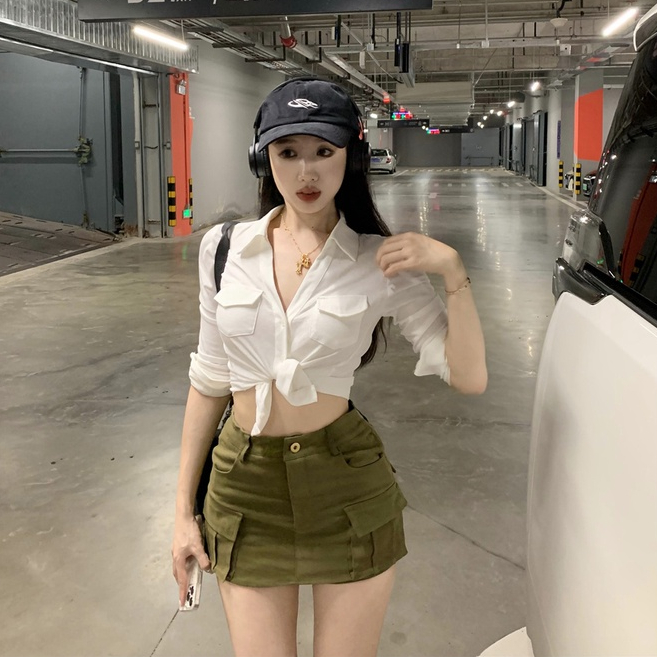 Porozi  Áo Sơ Mi Ngắn Tay Dài Màu Trắng Thiết Kế Cảm Giác Ngọt Ngào Phong Cách Mỹ Mới Cho Nữ