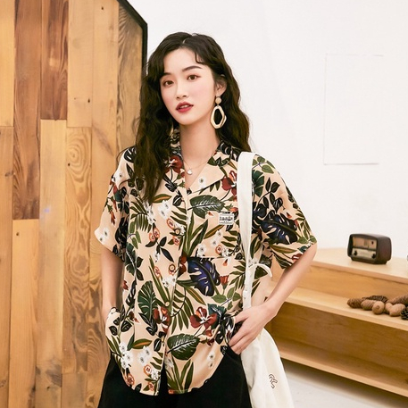 ZHELIHANGFEI Áo Sơ Mi Ngắn Tay Dáng Rộng Phong Cách Retro Hong Kong