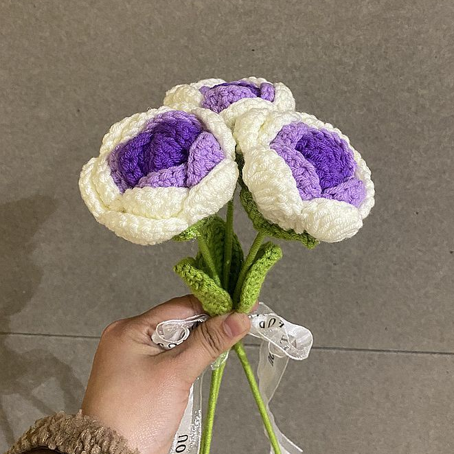 Bó Hoa Hồng Giả Đan Len Thủ Công Trang Trí