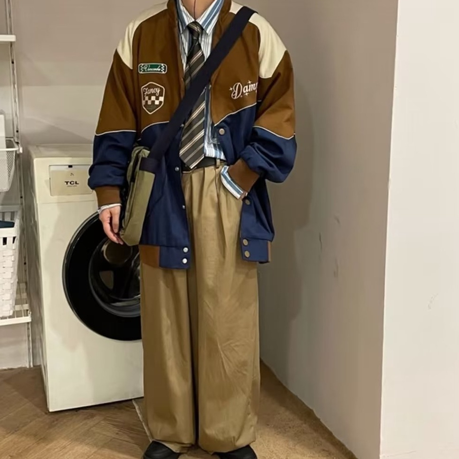 Áo Khoác Bomber Dáng Rộng In Họa Tiết Đơn Giản Phong Cách Retro Thời Trang Cho Nam áo khoác gió 2 lớp áo khoác nam kaki áo khoác nam đẹp