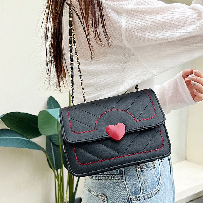 Mischa Túi Đeo Chéo Vai Bằng Da PU Thêu Hình Trái Tim Phối Màu Tương Phản Thời Trang