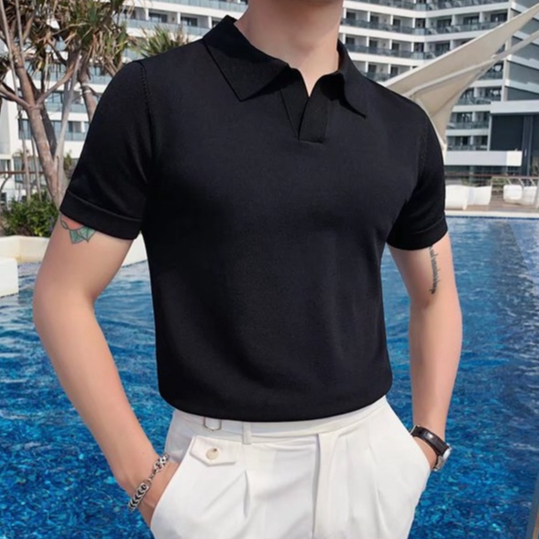 Áo Thun Polo Dệt Kim Ôm Dáng Thoáng Khí Thời Trang Mùa Hè Cho Nam Cỡ M-3xl
