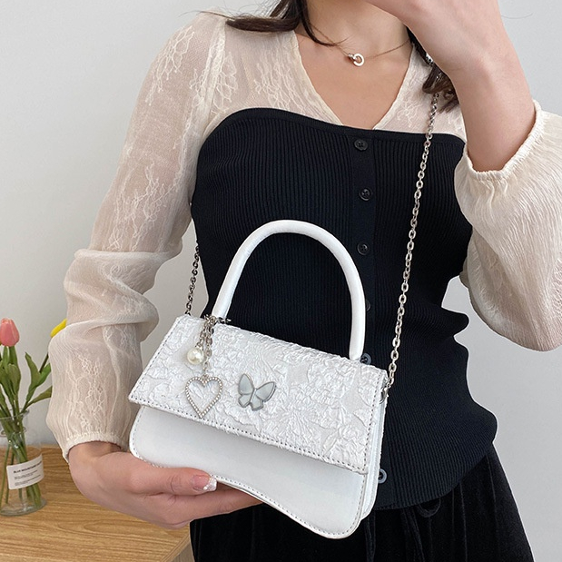 Mischa Túi Xách Da PU Màu Trơn Đính Nơ Trái Tim Thời Trang Cao Cấp Cho Nữ