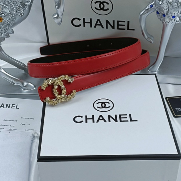 Chanel Classic Diamond set Double C Buckle Vintage Leather Plain Strap Ladies Dress Leather Belt-65