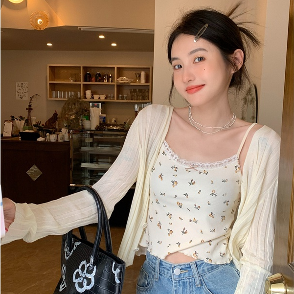 Áo Croptop Sát Nách Dệt Kim Hoạ Tiết Hoa Thiết Kế Cổ Chữ V Nữ Tính