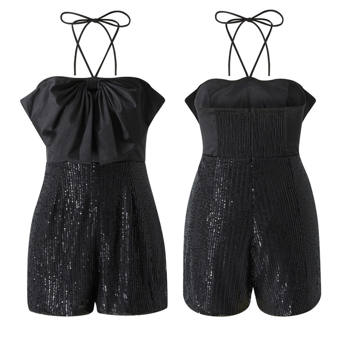 Áo liền quần không tay đính nơ lấp lánh dành cho nữ