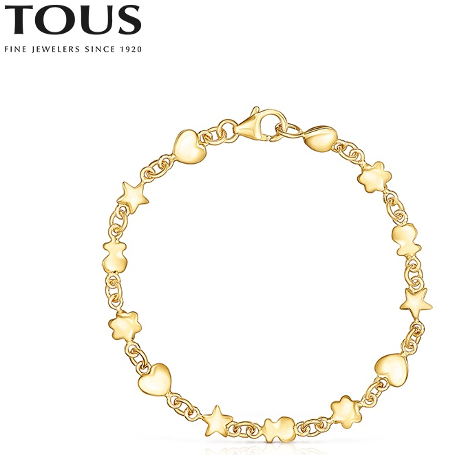 Tous Vòng Tay Mạ Vàng Bạc S925 Biểu Tượng Gấu Đào MINI Trái Tim Quà Tặng Kỳ Nghỉ Cho Nữ