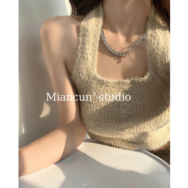 QADCOL Áo Dệt Kim Không Tay Thiết Kế Mỏng Cổ Treo Thiết Kế Sang Trọng Cổ Điển Cho Nữ Mặc Ngoài Trời