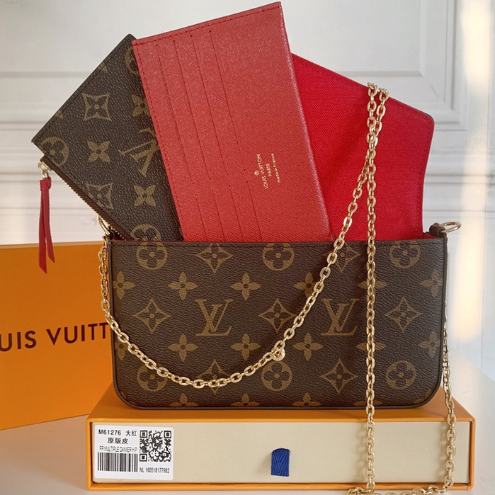 Bộ Ba Món Túi Đeo Vai + Túi Đeo Chéo + Ví Đựng Điện Thoại Bằng Da Thật In Họa Tiết Louis Vuitton 61276LV Thời Trang Sang Trọng Cho Nữ
