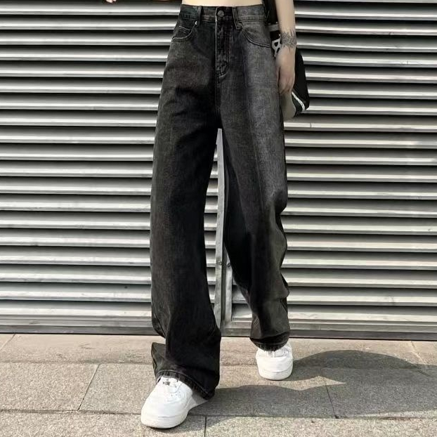 ZHELIHANGFEI Quần Jean Dài Lưng Cao Ống Rộng Màu Sắc Trẻ Trung Cá Tính