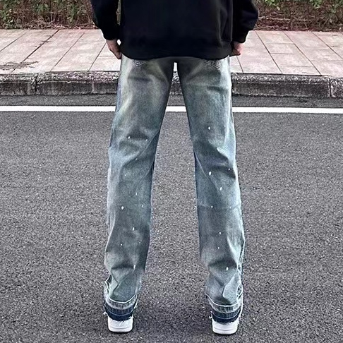 ZHELIHANGFEI Quần Jean Dài Dáng Rộng Ống Suông Thiết Kế Phong Cách Retro Cá Tính